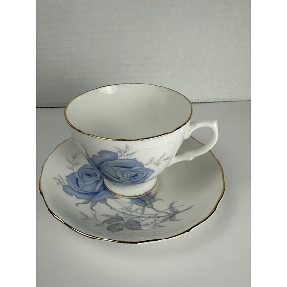 Vintage Royal Imperial Cup & Saucer Bone China England Blue Rose Floral - Picture 1 of 6